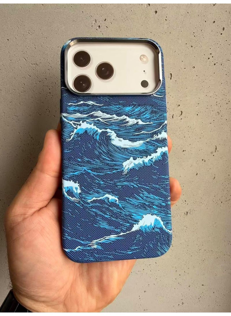 Ecosystem Case For iPhone 17 Pro Max, Aramid Fiber Woven Cover Compatible with Magnetic Wireless charger,1500D Fiber Textures, Slim Fit,Luminous effect, Exceptional Cover 17 Pro Max (Wave Blue) - Image 3